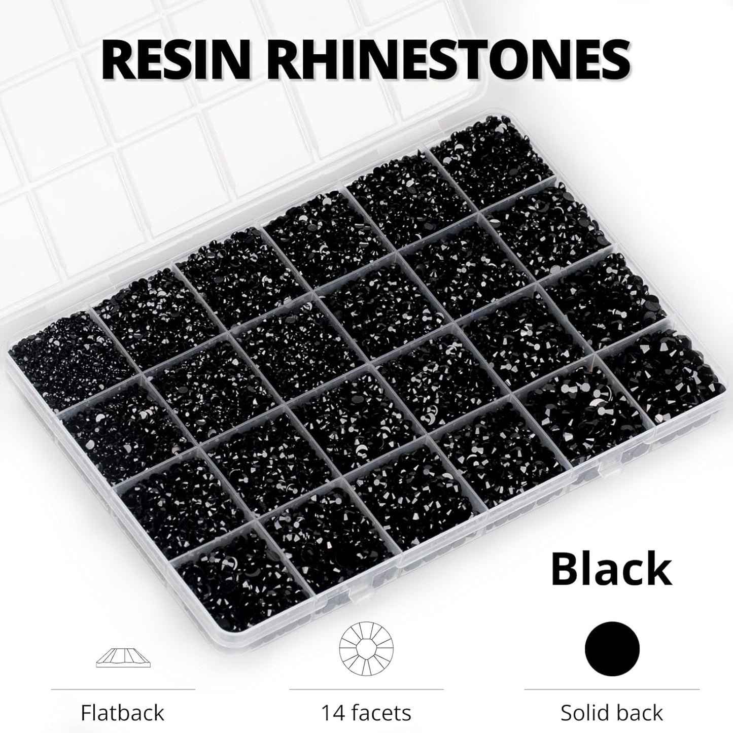 30000Pcs Resin Rhinestones for Crafting Bedazzling, Bulk Black Flatback Gems for Crafts Clothing Clothes Fabric Tumbler Sneakers, Bedazzle Flat Back Jewel Assorted Size SS6/10/16/20/30 with b7000 Glue