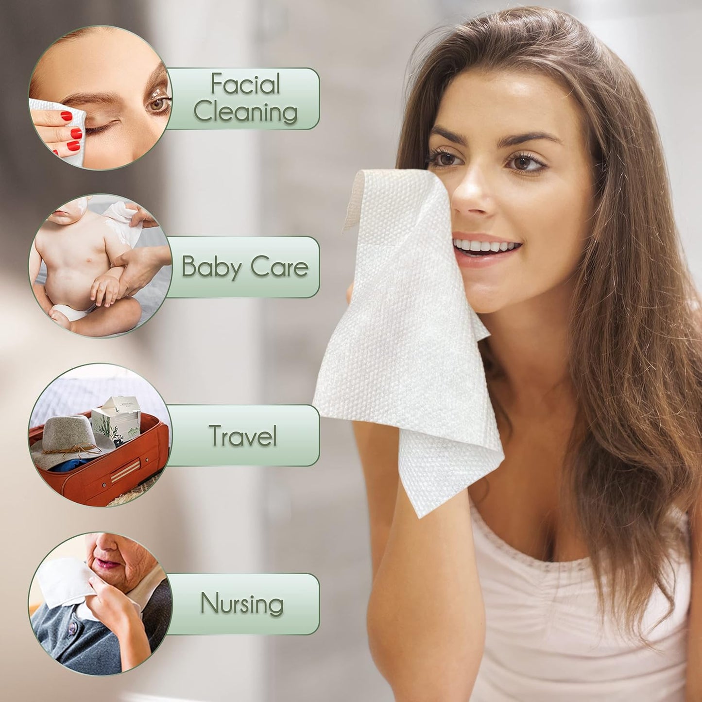 Bamboo Viscose Disposable Face Towel Biodegradable Large Dry Face Wipes 120 Count Extra Thick Soft Clean Facial Towels for Sensitive Skin, Makeup Removing, Facial Cleansing