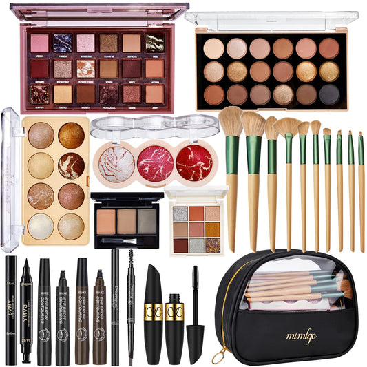 All In One Makeup Kit for Women, Travel Makeup Kit, Make Up Sets Valentine's Day Gift, Includes Eyeshadow Palette Highlighter Contour Blush Eyeliner Eyebrow Powder Mascara Cosmetic Brushes Makeup Set