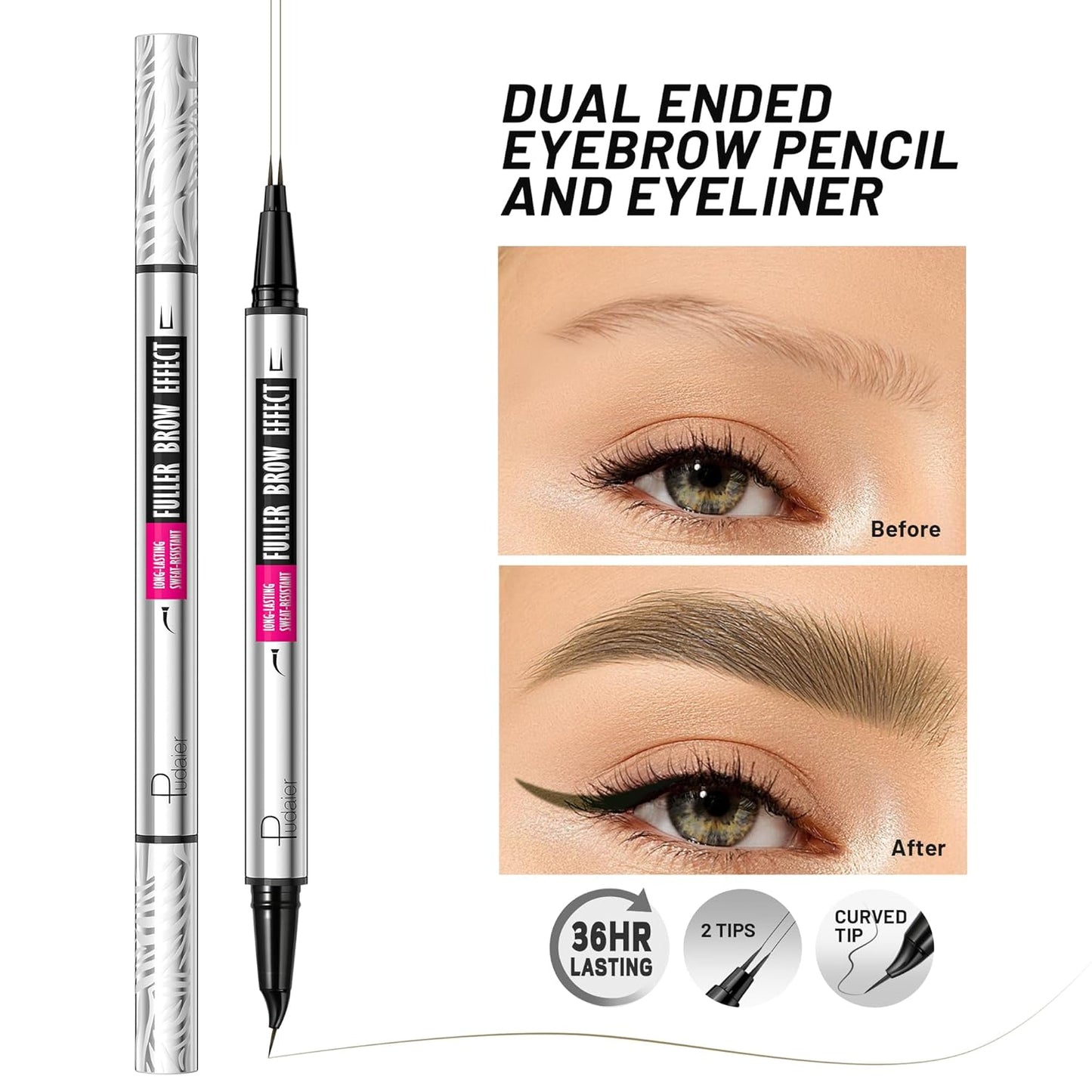 2 Pack 2 Fine Tip Eyebrow Pen, Waterproof Filling Faux Brow Makeup Pencils for Women with Precise Curved Brush-Tip to Fast Create Natural Hair-Like Brows, Last All-Day (Truffle)