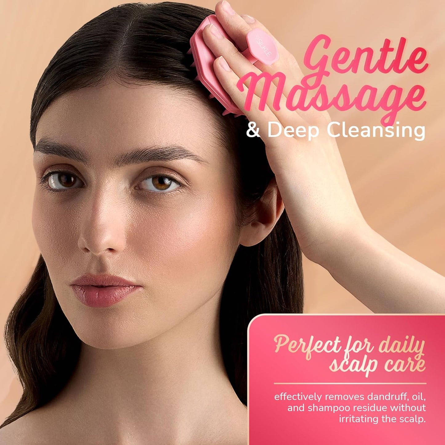 Silicone Scalp Scrubber - Massage Shampoo Brush, Soft Bristles for Hair Growth & Dandruff Removal - Ergonomic Design, Wet & Dry Use, Deep Cleansing Scalp Exfoliator for All Hair Types - Pink