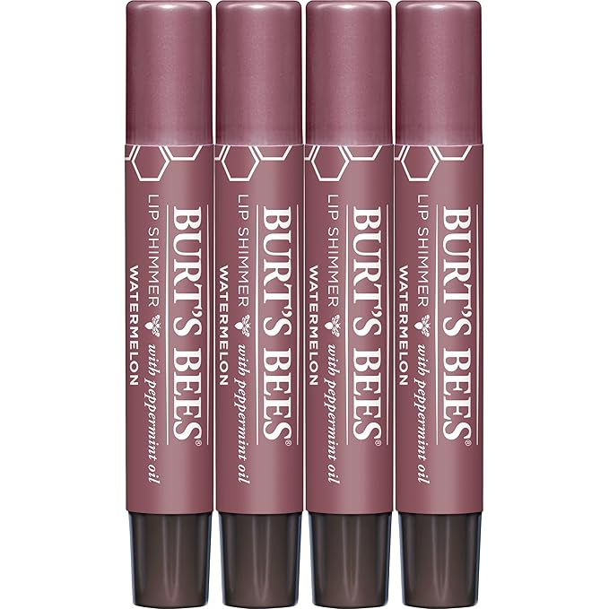 Burt's Bees Shimmer Lip Tint Easter Basket Stuffers, Tinted Lip Balm Stick, Moisturizing for All Day Hydration with Natural Origin Glowy Pigmented Finish & Buildable Color, Watermelon (4-Pack)