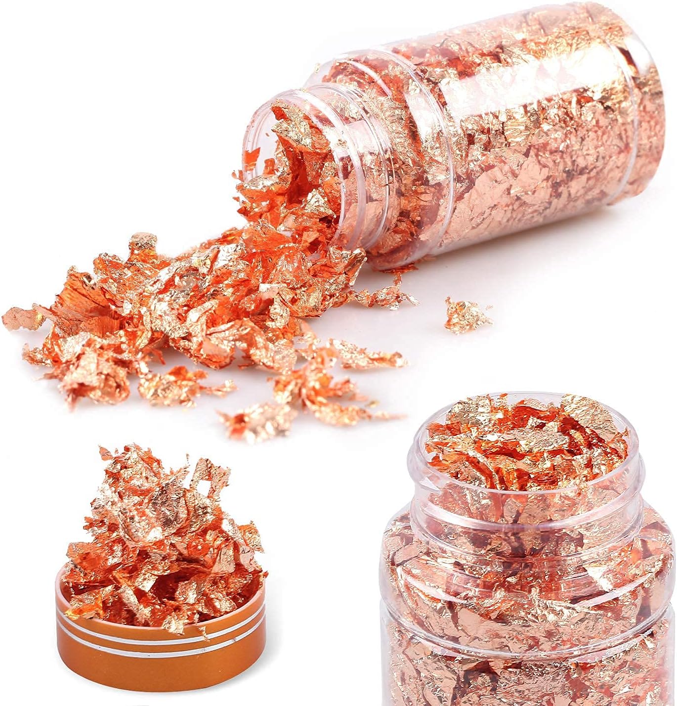 Gilding Flakes Set,Gold Foil Flakes for Resin,3 Bottles Metallic Foil Flakes for Resin Jewelry Making,Nails,Painting Art,Crafts and Slime(Gold, Silver, Copper Colors)