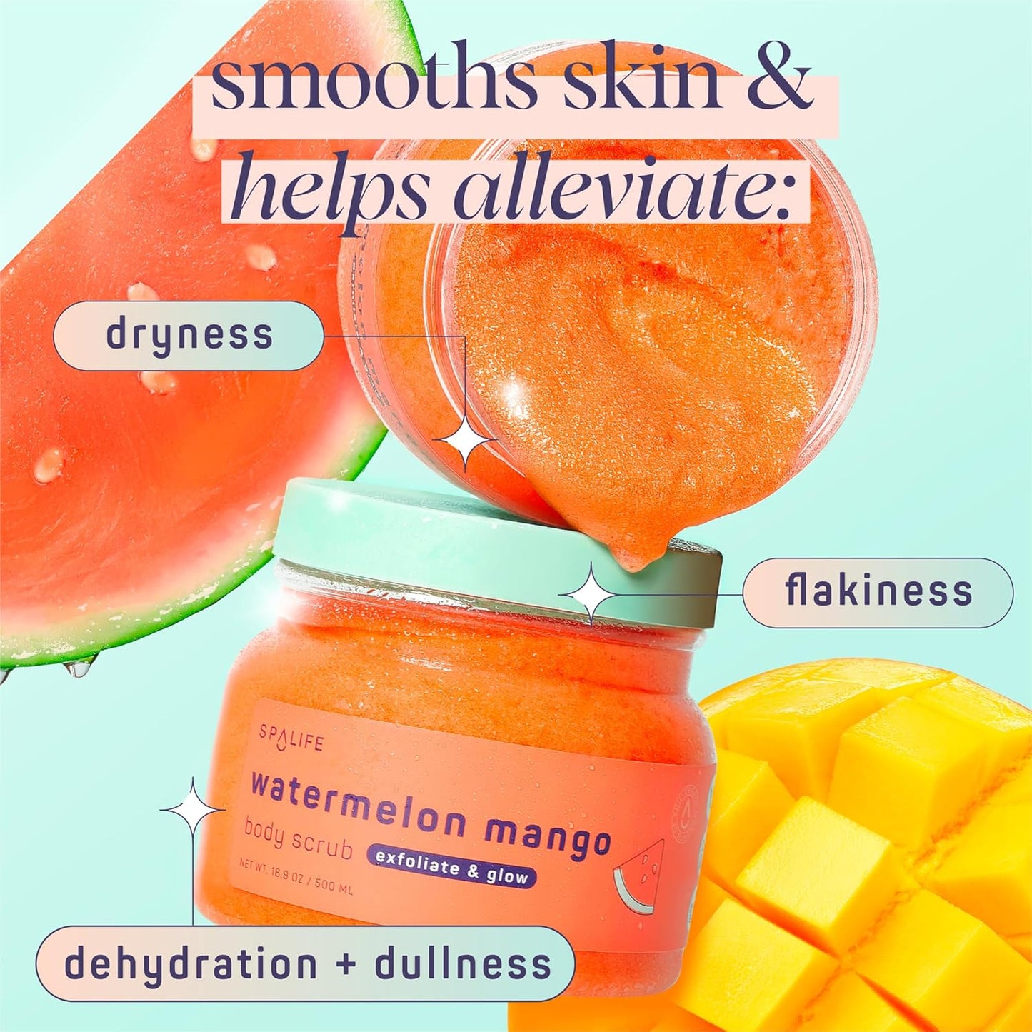 SpaLife Beauty Watermelon Mango Exfoliating Body Scrub 2 Pack – Sugar Scrub Glowing & Moisturized Skin – Fruit Extracts Natural Sugar Base – Watermelon & Mango Summer Scents – Safe for Sensitive Skin