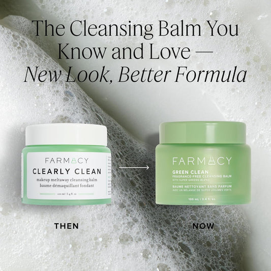 Farmacy Makeup Remover Cleansing Balm - Green Clean Waterproof Makeup Remover + Oil Based Cleanser - Newly Formulated Double Cleanser with Plant Based Waxes + Upcycled Moringa (200ml)