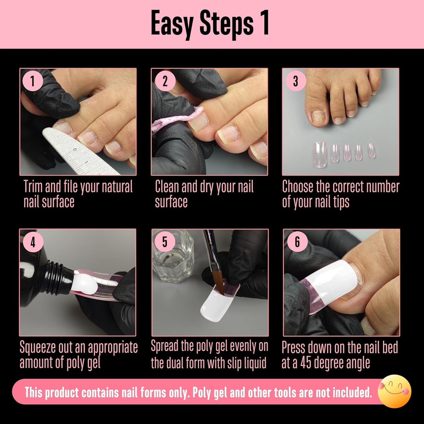 300 Pcs Toe Nail Dual Forms for Poly Gel Toenail Extension, PINK, Reusable Molds for Polygel Buider Hard Gel Acrylic French Tip Toenails, for Nail Art Salon Pedicure & DIY at Home 15 sizes