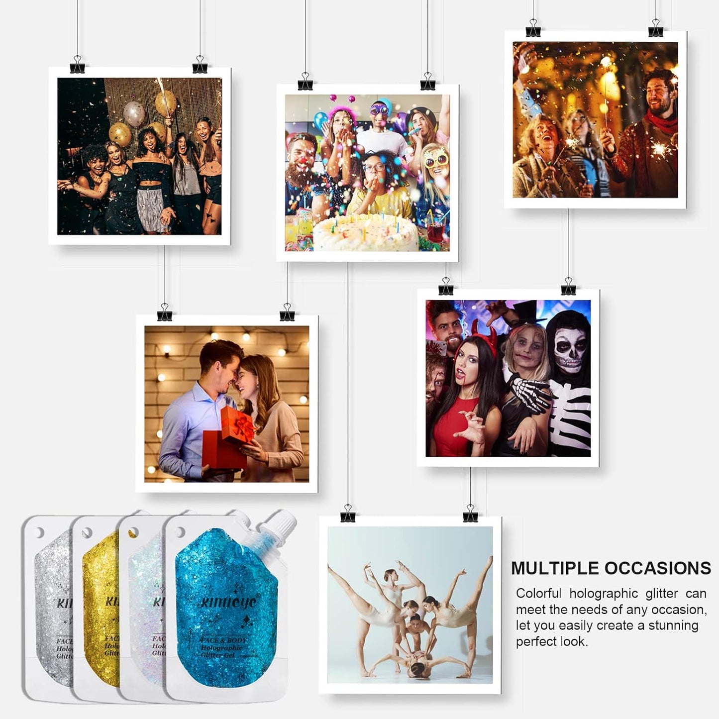 Holographic Face Glitter Gel Body Shimmer Makeup for for Hair, Face, Clavicle, Arm, Nail, Eyeshadow, Long Lasting Waterproof Mermaid Sequins Party Glitter for Rave Festival, 1.35oz (Ice Blue #4)