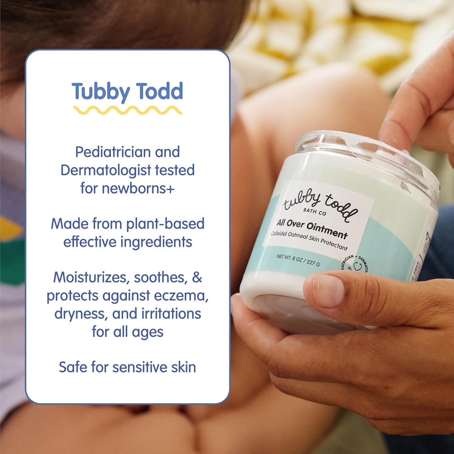 TUBBY TODD All Over Ointment Baby Eczema Cream, Everyday Multi-Purpose Baby Skin Relief Cream, Sensitive and Dry Skin, Rash & Irritation - Steroid & Gluten Free, Fragrance-Free, 8 oz, 2 Pack