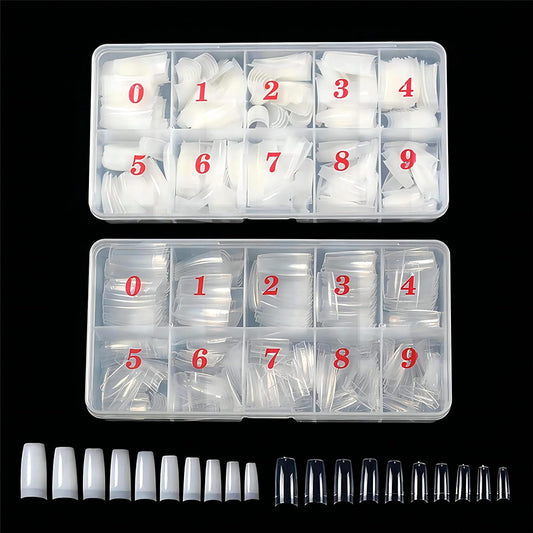 1000pcs Clear and Natural Acrylic Nail Tips,10 Size French Nail Tips For Acrylic Nails Half Cover False Nails Extension Artificial Fingernails