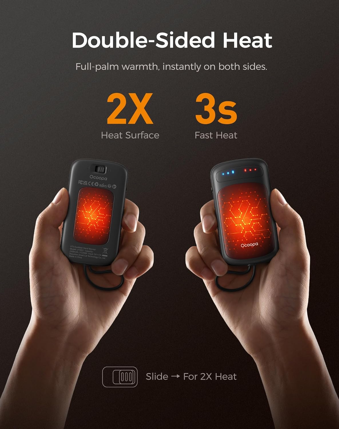 OCOOPA Hand-Warmers-Rechargeable Dual Sided, 2 in 1 Electric-Hand -Warmers with UL Certified, 3 Heating Level, Pocket Sized USB Hand Warmers for Camping, Hunting, Commuting, Gifts for Men, UT5 Duoheat