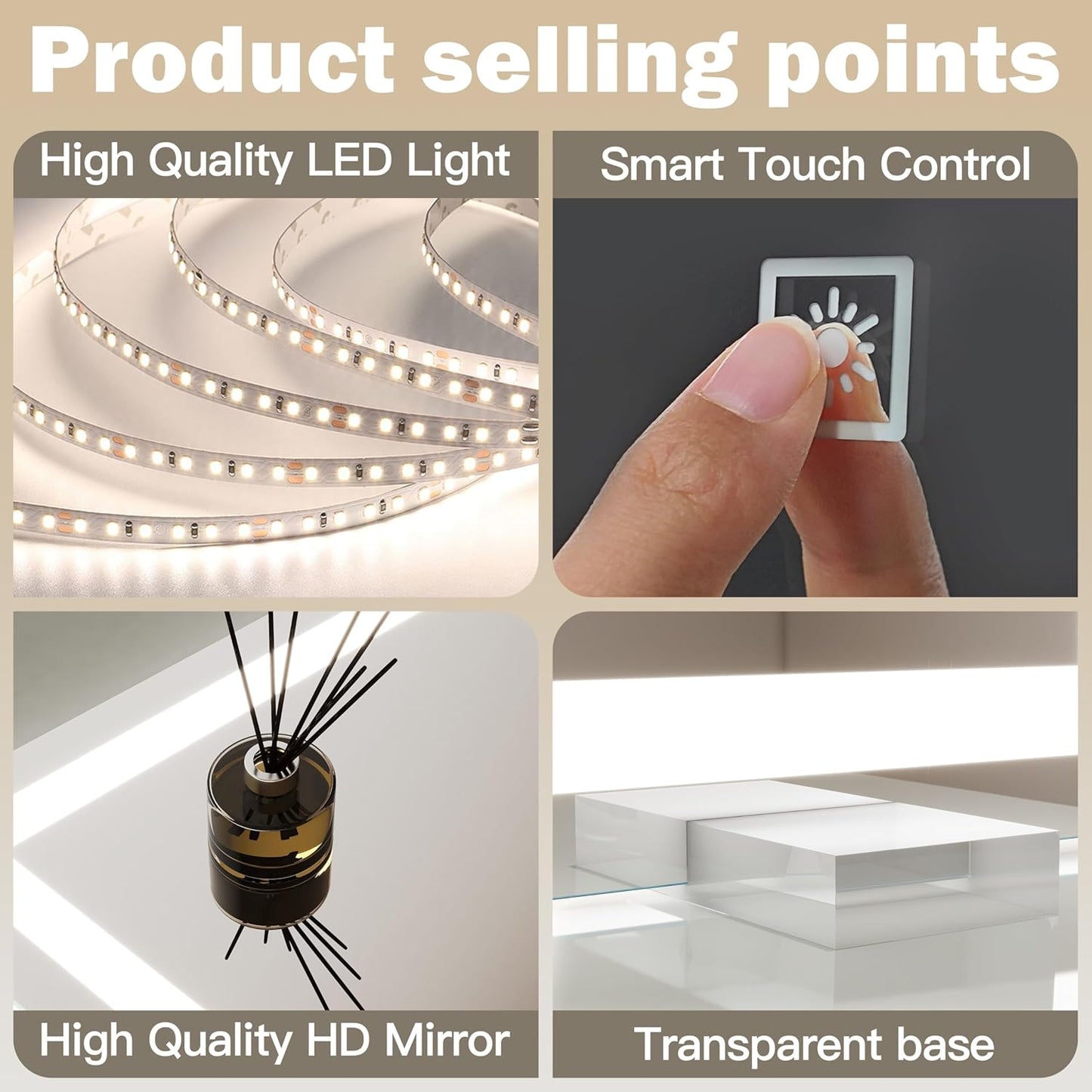 38"x28" Inch Large Lighted Vanity Mirror, 3-Color Lighting & Dimmable Modes, LED Makeup Mirror for Bathroom/Dressing Room (Wall/Tabletop Mount, White)