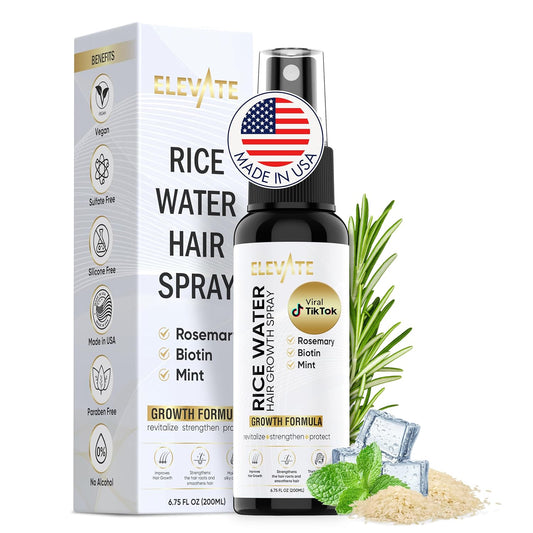 Elevate Rice Water Spray for Hair Growth - Fermented Rice Water & Rosemary Hair Mist with Biotin - Vegan Leave-In Treatment for Stronger, Thicker, Healthier Hair - Scalp Care for Women & Men