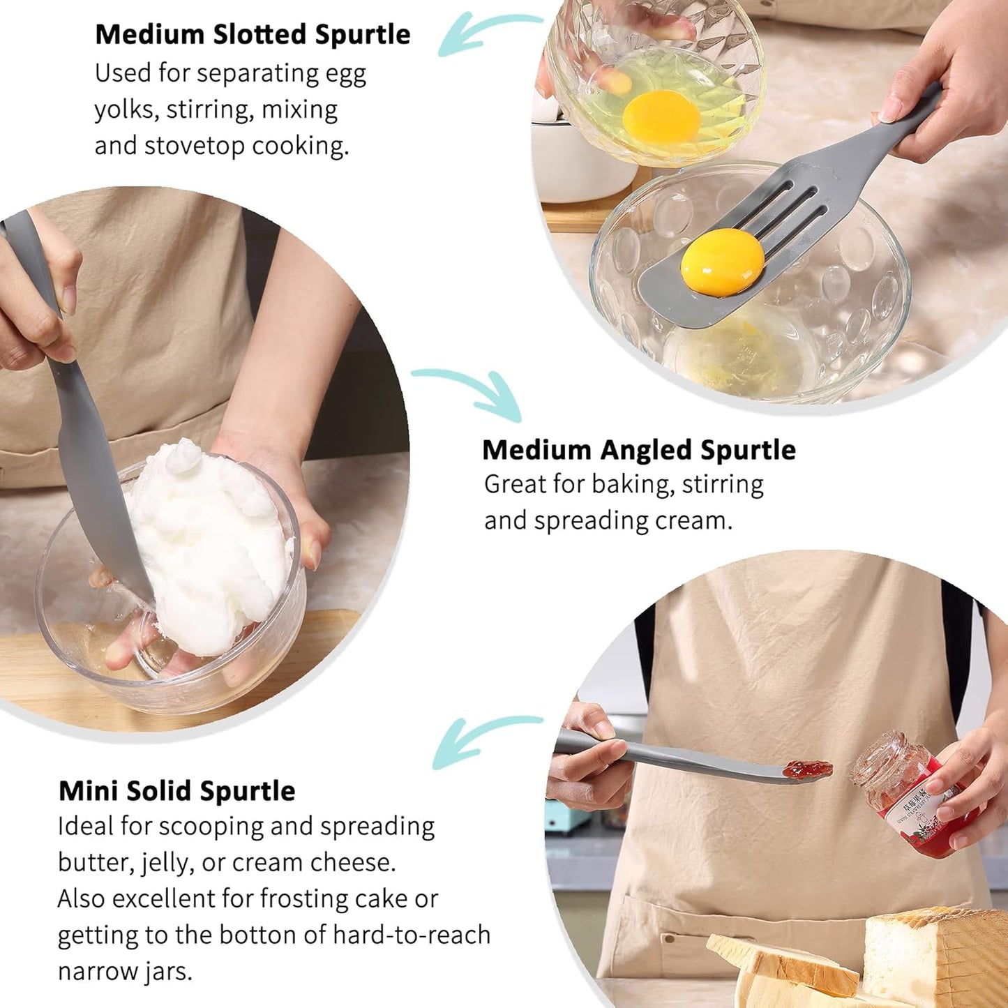 Tongjude Silicone Spurtle Set, Silicone Spatula Set, Heat Resistant Cooking Utensil for Nonstick Cookware, Serving，Baking, Whisking, Smashing, Scooping, Spreading, 4 Piece