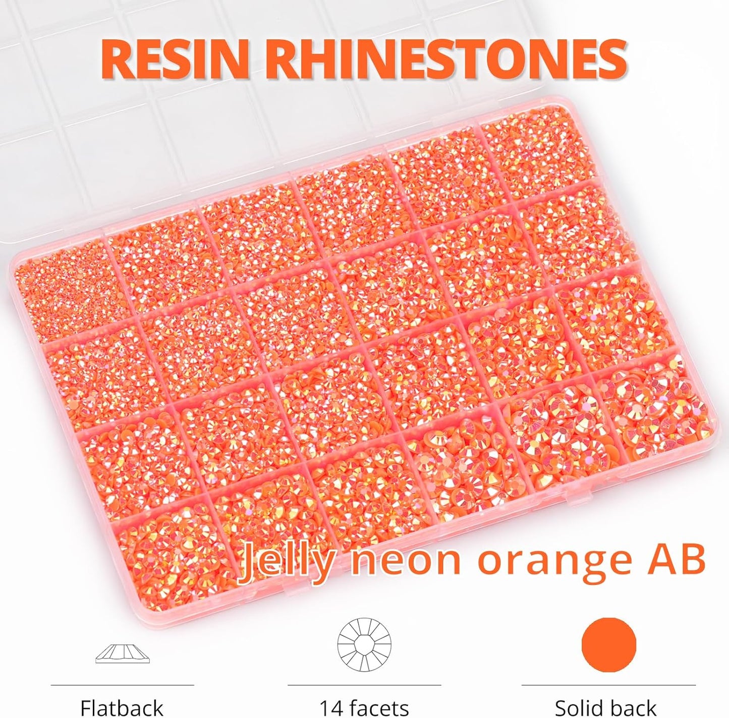 30000Pcs Resin Jelly Rhinestones Set for Crafting Bedazzling, Neon Orange AB Flatback Gems Jewels for Crafts Clothes Shoes Fabric Outfit Nails Makeup, Flat Back Crystal 2-6mm with b 7000 Glue