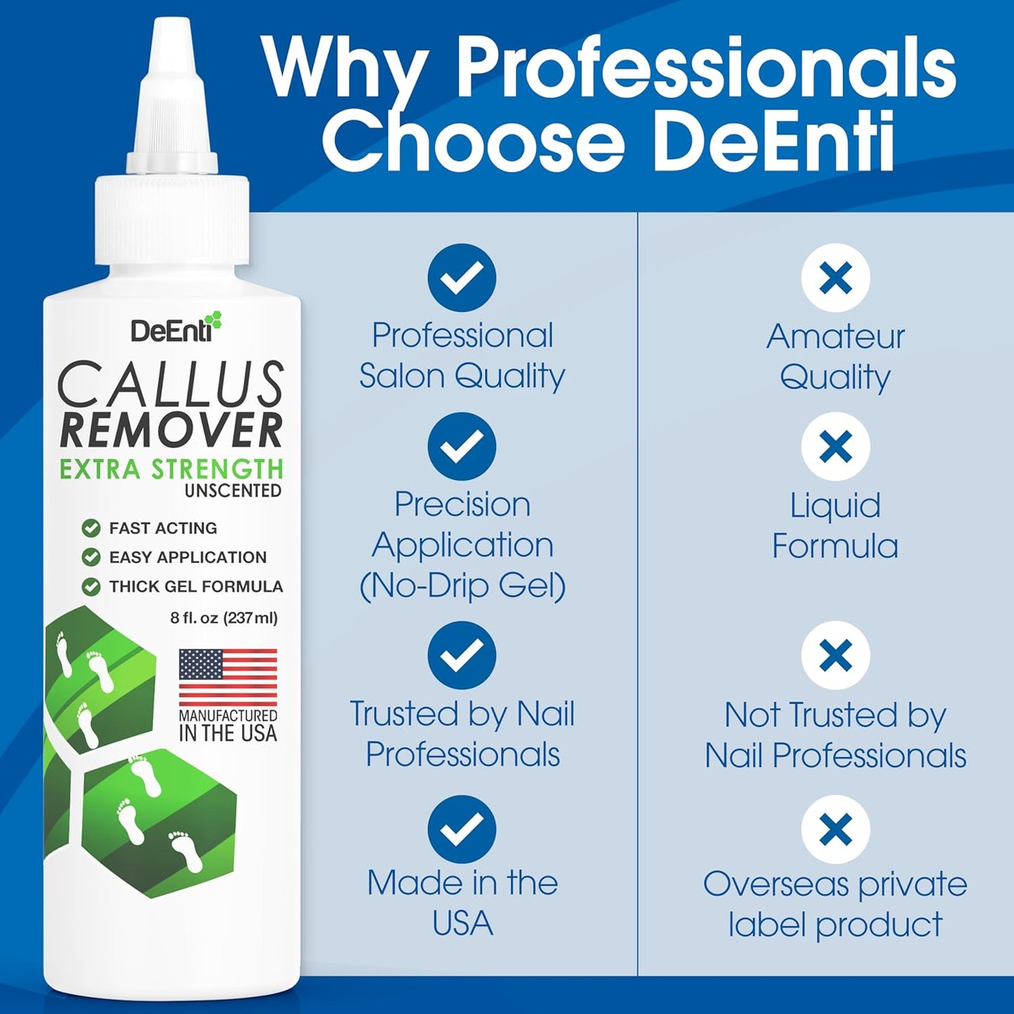 DeEnti Callus Remover for Feet, Extra Strength Foot Callus Remover Gel, 8oz Salon Grade Home Pedicure Supplies for Dry Skin, Cracked Heel, Professional Strength Foot Care, Unscented