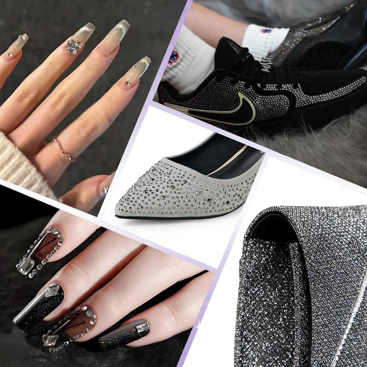 400PCS SS30 Flatback Rhinestones | 12-Facet Diamond-Cut Glass Gems for Nail Art, Clothing, DIY Crafts |Glue-On Decoration Stones with Silver Backing(Black Diamond)