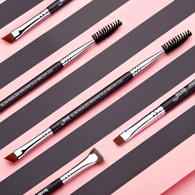 Jessup Eyebrow Makeup Brush Set Professional, Precision Define Sculpt, Flat Angled Spoolie Brushes, Cruelty-Free Synthetic Bristles 3PCS, T326