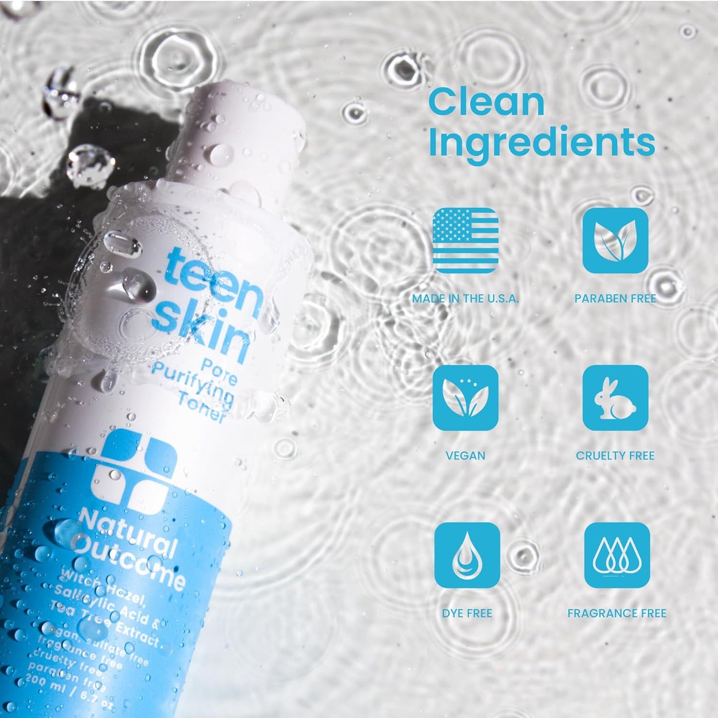 Acne Clarifying Face Toner for Teens by Natural Outcome Skin Care - Salicylic Acid Facial Astringent to Clear Acne & Purify Pores - Fragrance Free, Alcohol Free 6.7 oz