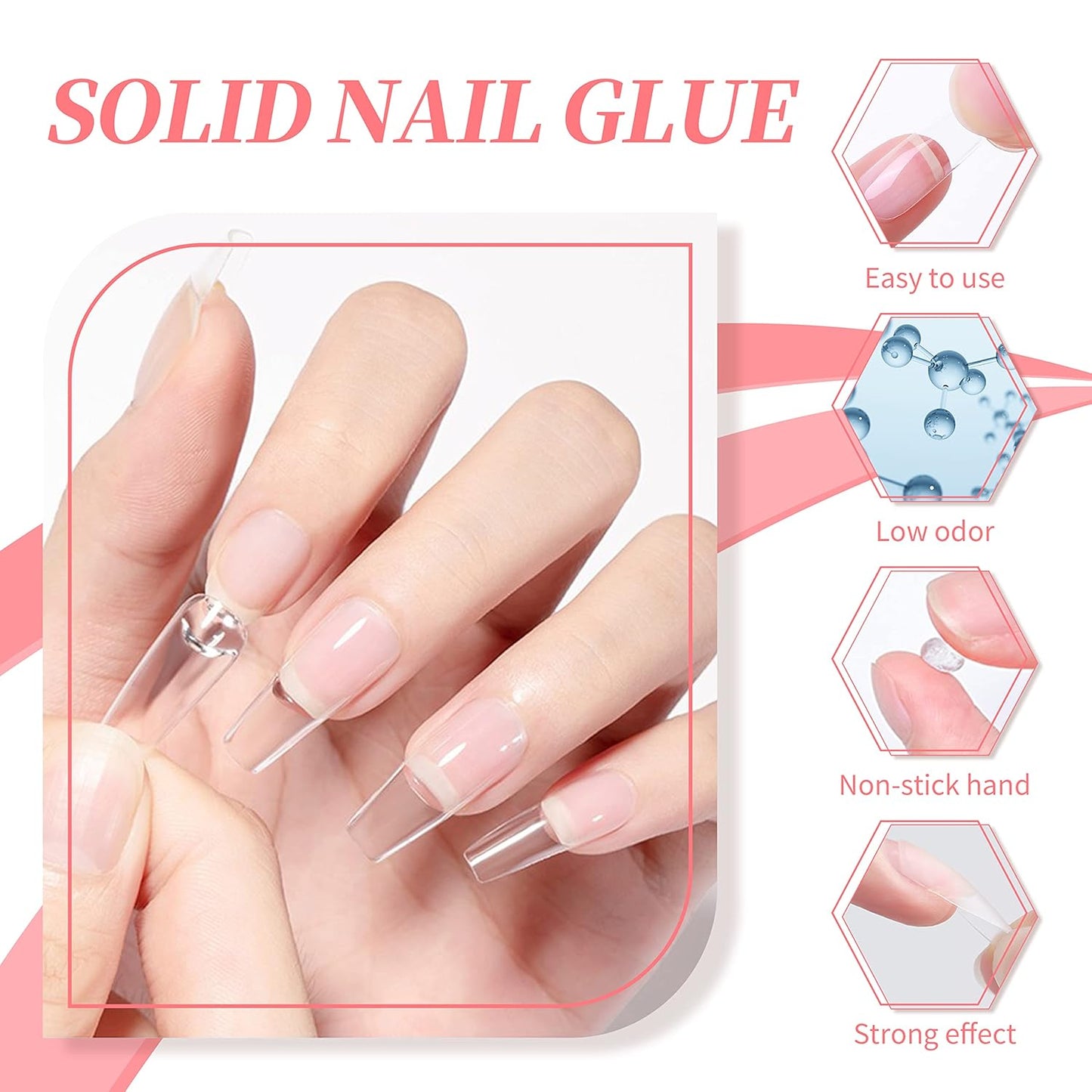 AIJIMEI 2PCS Solid Nail Glue for Press On Nails Strong Clear Acrylic Nail Glue for Fake Nails Soft Gel Nail Tips Solid Hard Gel for Nail Art DIY Home