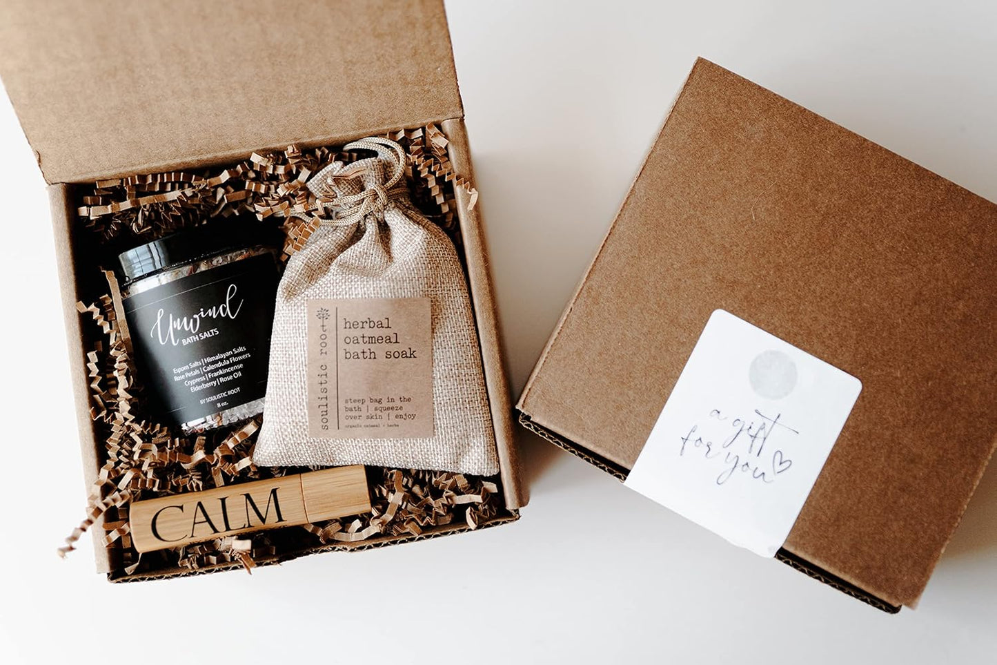 Relaxing Bath Gift Set, Luxury Spa Gifts for Women, Self Care Products for Women and Men, Calm Essential Oil Roller, Oatmeal Lavender Bath Soak & Epsom Salts with Essential Oils