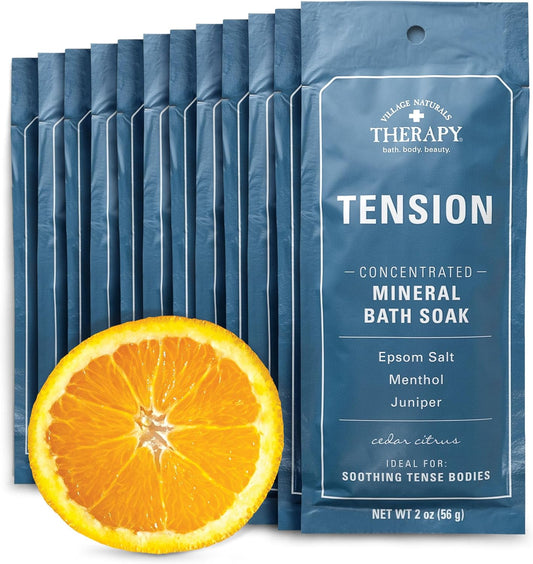 Village Naturals Therapy Tension Concentrated Mineral Bath Soak, Cedar Citrus Scent, 2 Oz, Pack of 12
