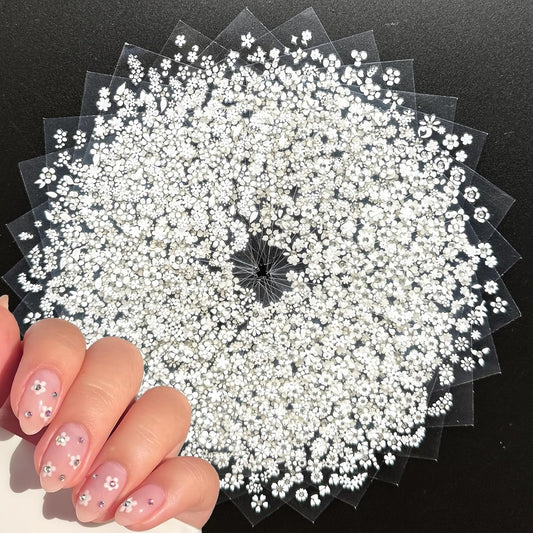 30 Sheets White Flower Nail Art Stickers - 3D Self Adhesive Daisy Decals for Spring Nail Art - Floral Supplies for Women and Girls