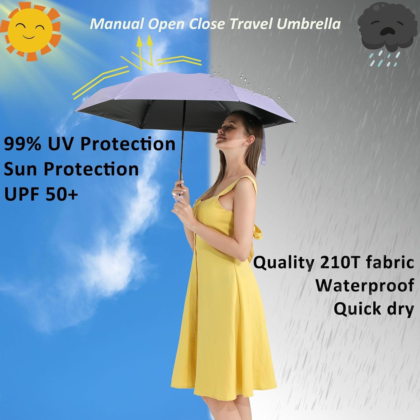 BAODINI Travel Mini Umbrella for Purse With Case Small Compact UV Sun Protection Sun Lightweight Tiny Pocket Manual Open Close Umbrella for Women Kids and Men