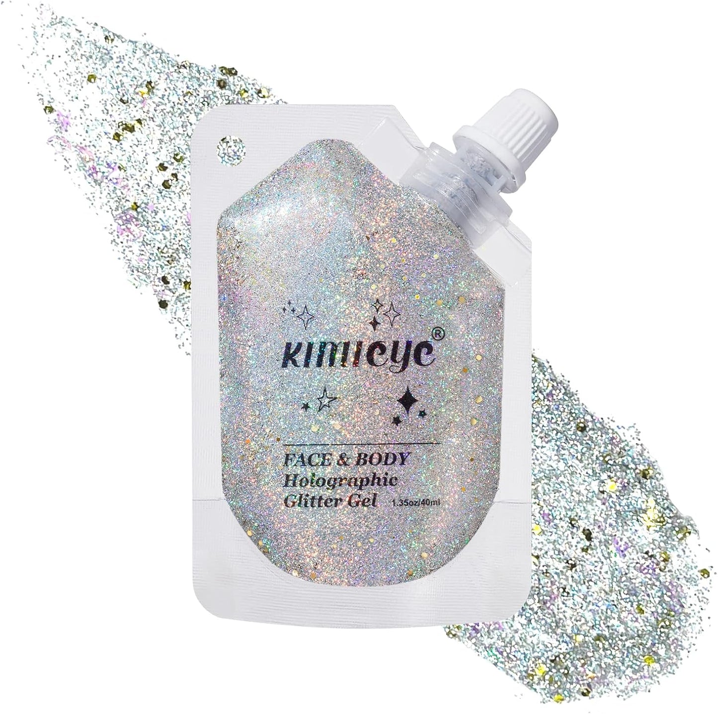 Holographic Face Glitter Gel Body Shimmer Makeup for for Hair, Face, Clavicle, Arm, Nail, Eyeshadow, Long Lasting Waterproof Mermaid Sequins Party Glitter for Rave Festival, 1.35oz (Laser Gold #6)