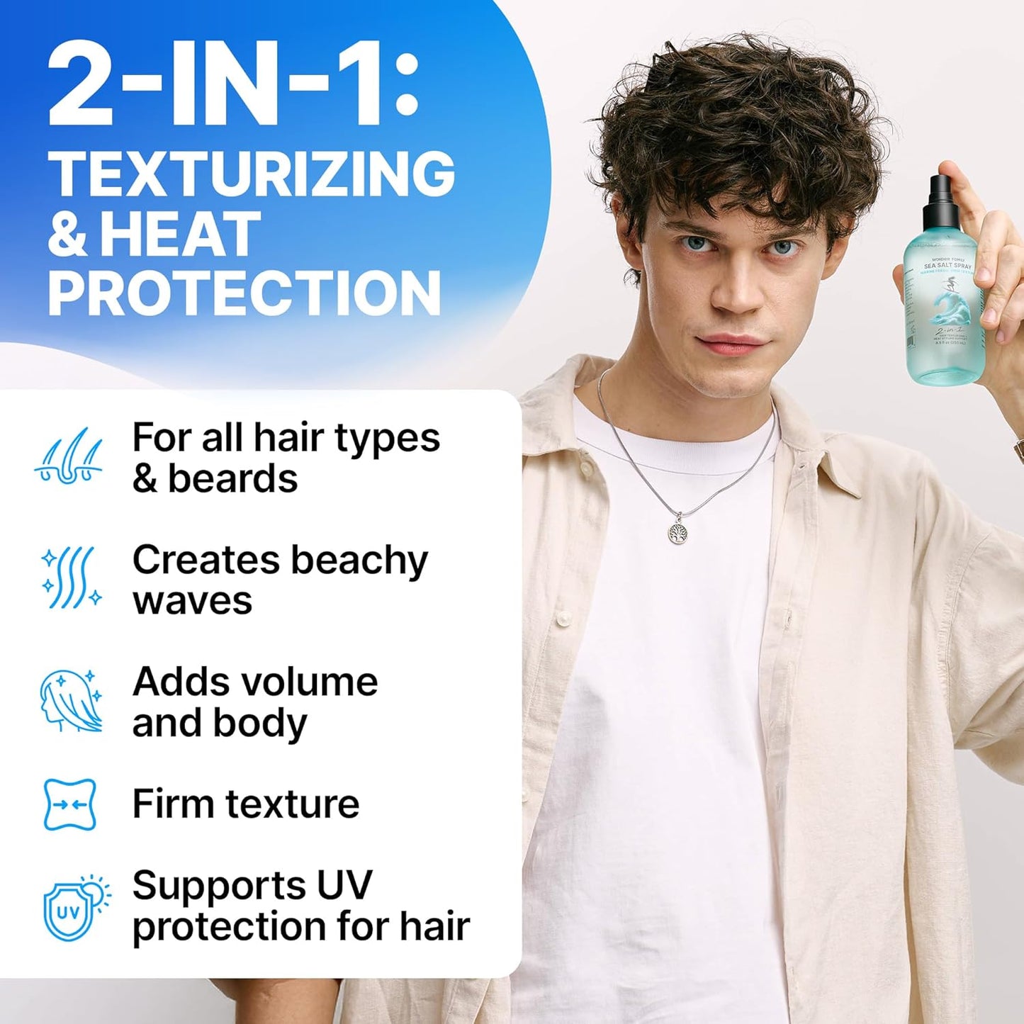 Sea Salt Spray for Men & Women – Texture for Beach Waves, Hair Volumizer, Strong Hold Hairspray, Travel Size Curl, Texturizing Finishing Spray, Extra Hold Hair Styling Mist