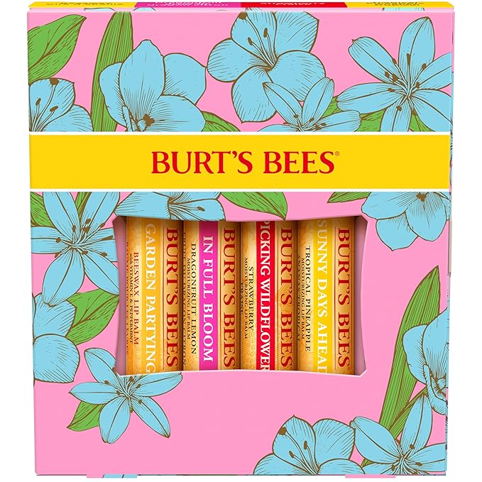 Burt's Bees Gifts Ideas - In Full Bloom Lip Balm Set, Original Beeswax, Dragonfruit Lemon, Tropical Pineapple & Strawberry, Natural Origin Lip Treatment, 4 Tubes, 0.15 oz.