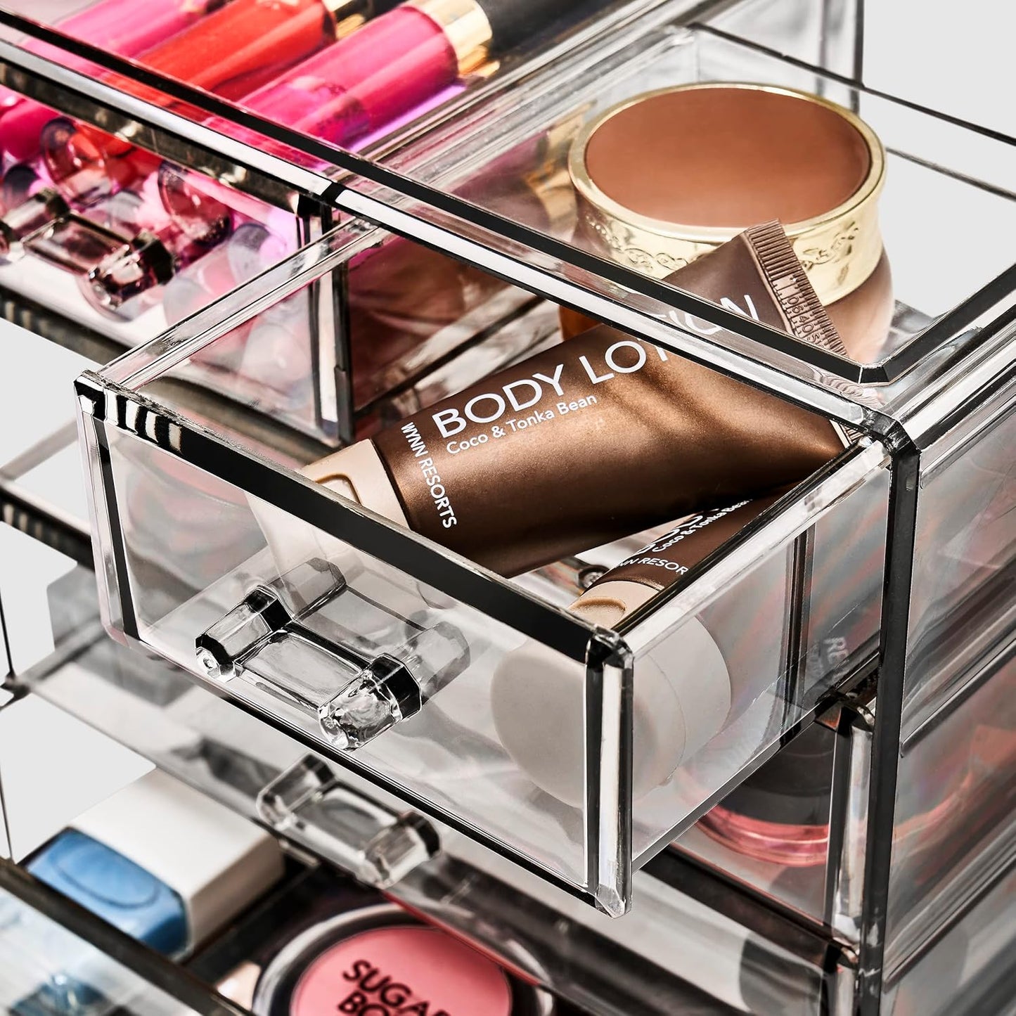 Sorbus Acrylic Makeup Organizer - Organization and Storage Case for Cosmetics Make Up & Jewelry - Big Clear Makeup Organizer for Vanity, Bathroom, College Dorm, Closet, Desk (4 Large, 2 Small Drawers)